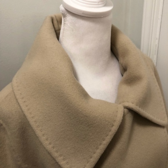 Hanii Y Wool Designer Double Breasted Pea Trench Coat Tan 42 L - Picture 4 of 11